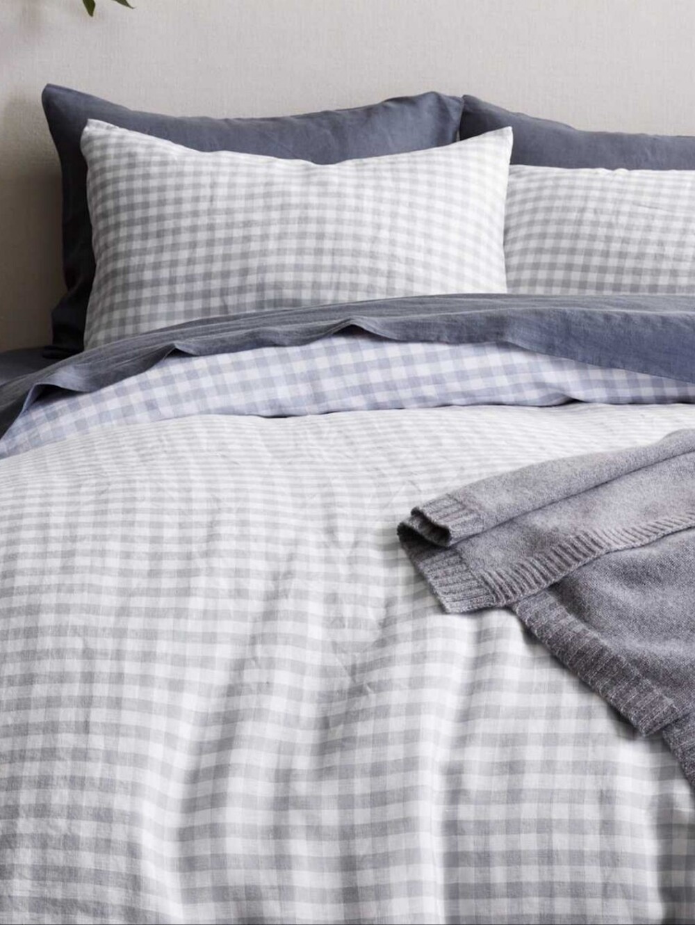 Quince European Linen Classic Fog Blue  Gingham Bedding Set NWT